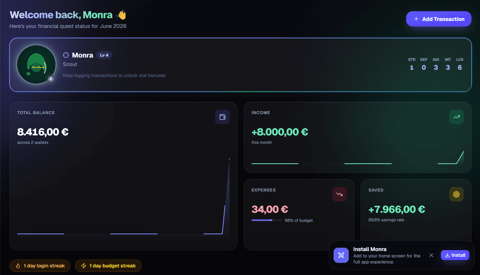 Monra dashboard preview